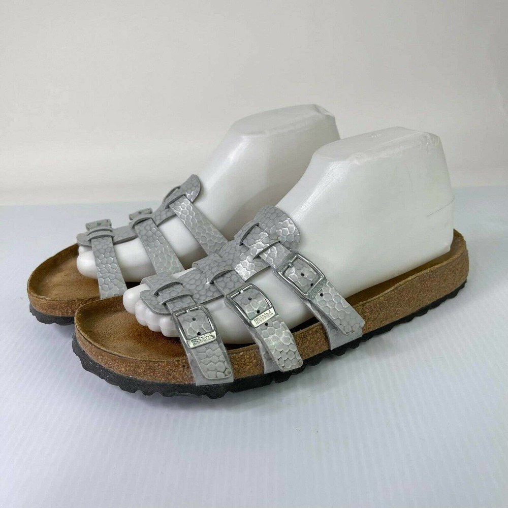 BIRKENSTOCK BIRKI'S WOMEN'S XENIA SANDALS US 9 SILVER 3 BUCKLE STRAPPY SANDALS